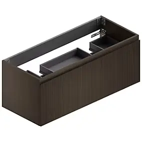 Meuble sous vasque suspendu placage noyer strié l.120 x H.46,5 x P.50,5 cm, pour double vasque, Pura+