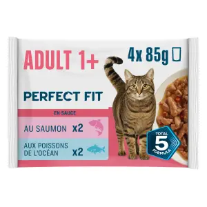 PERFECT FIT Sachets repas en sauce poissons et légumes pour chat adulte stérilisé 4 sachets 4x85g