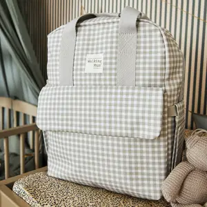 Sac à dos à langer I love vichy gris