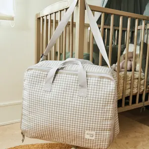 Valise de maternité I love vichy gris