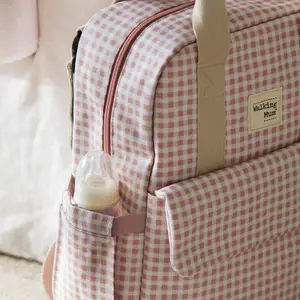 Sac à dos à langer I love Vichy rose