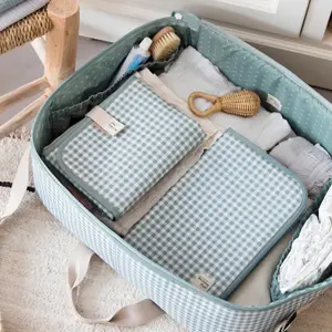 Valise de maternité I love vichy vert