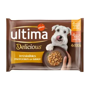 ULTIMA Sachets repas au poulet et boeuf pour petit chien 4 sachets 4x100g