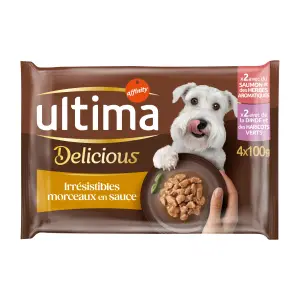 ULTIMA Sachets repas au saumon et à la dinde pour petit chien 4 sachets 4x100g
