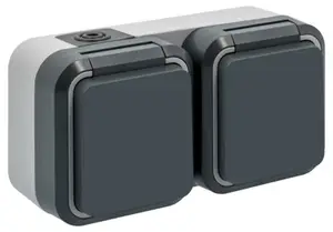 Double prise horizontale étanche gris IP55 16A 250V