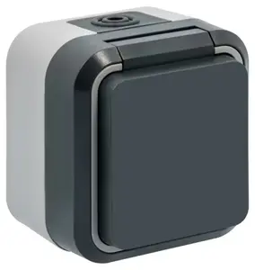 Prise 2 pôles + terre étanche gris IP55 16A 250V