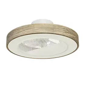 Ventilateur de plafond avec éclairage LED effet bois et blanc Ø.50 cm Sulion - télécommande incluse