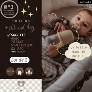 Lot de 2 sucettes symétriques SXPro Wild&amp;Free Night and Day Rose (0-6 mois)