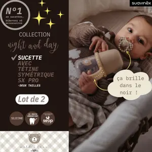 Lot de 2 sucettes symétriques SXPro Wild&amp;Free Night and Day Rose (6-18 mois)
