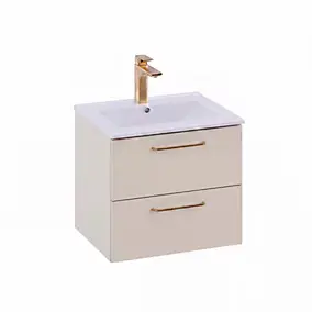 Ensemble meuble sous vasque beige + plan vasque blanc l.61 cm Olivia