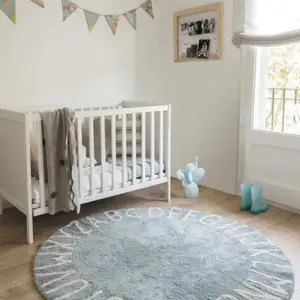 Tapis lavable rond ABC vintage bleu (150 cm)
