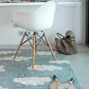 Tapis lavable nuages vintage bleu (120 x 160 cm)