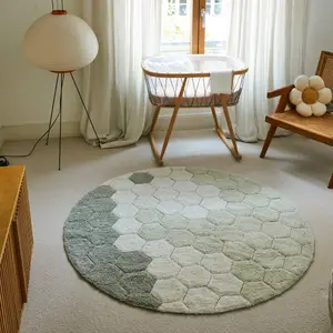 Tapis lavable rond Honeycomb Blue Sage (140 cm)