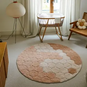 Tapis lavable rond Honeycomb Rose (140 cm)