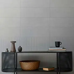 Faïence murale intérieur gris mat effet cannelures L.90 x l.30 cm x ép.10,8 mm, Astor