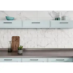 Faïence murale intérieur effet marbre blanc mat décor 3D L.60 x l.30 cm x ép. 8,5 mm, Pune