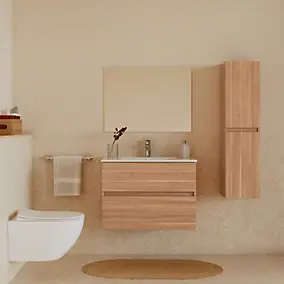 Ensemble meuble sous vasque Nia l.80 cm effet noyer + plan vasque blanc + miroir