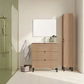 Meuble sous vasque à poser 80 cm effet chêne Parona avec plan vasque et miroir, Otto
