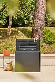 Meuble de cuisine extérieure pour plancha en acier noir avec comptoir bar Forge Adour