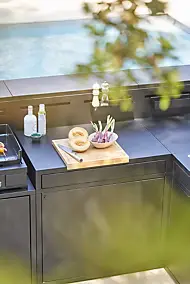 Meuble de cuisine extérieure desserte en acier noir avec comptoir bar Forge Adour