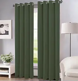 Rideau thermique à oeillets Farm velours vert kaki l.140 x H.260cm Tendence