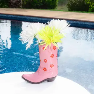 Grand vase botte de cowboy rose