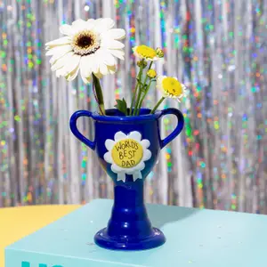 Mini vase trophée Meilleur papa du monde bleu