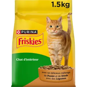 FRISKIES Croquettes mélange poulet dinde et légumes pour chat d'intérieur 1.5kg