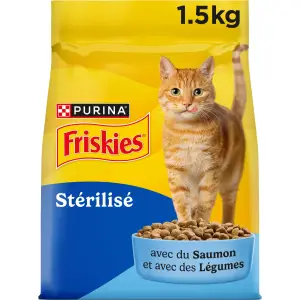 FRISKIES Croquettes au saumon et légumes pour chat adulte stérilisé 1.5kg