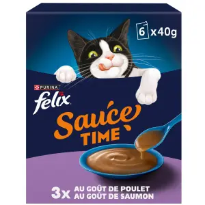 ALIMENT COMPLEMENTAIRE POUR CHAT AU POULET ET SAUMON SAUCE TIME FELIX