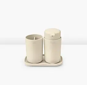 Accessoire salle de bains avec plateau + gobelet + distributeur de savon, beige, Brabantia ReNew vendu par 3 pièces