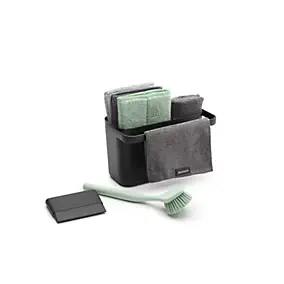Lot d'accessoires de cuisine avec brosse à vaisselle, raclette, 3 éponges en microfibres et 2 chiffons de nettoyage, gris foncé, Brabantia SinkSide