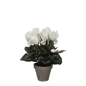 Cyclamen blanc artificiel ø30 x h.30 cm en pot Stan gris ø11,5 cm
