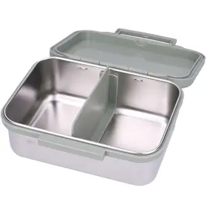 Lunch box inox 2 compartiments Dino vert
