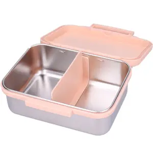 Lunch box inox 2 compartiments Cerises rose