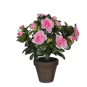 Azalea rose artificiel 20 x h.27 cm en pot Stan gris ø11,5 cm