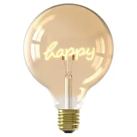 Ampoule LED E27 globe message “happy” ambré 100 lm blanc chaud dimmable 4 W Calex
