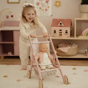 Poussette pour poupée en bois