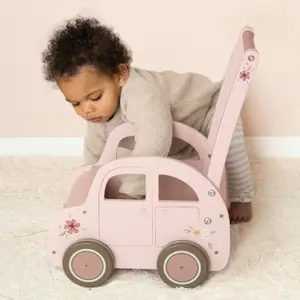 Chariot de marche voiture en bois rose
