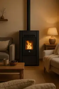 Poêle à granulés étanche noir MERKURO avec programmation 7 jours et WiFi