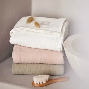Lot de 4 langes en coton Olive Green-Ivory (70 x 70 cm)