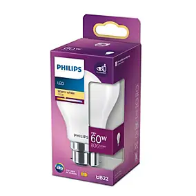 Ampoule LED B22 A60 dépoli 806lm 7W = 60W IP20 blanc chaud Philips