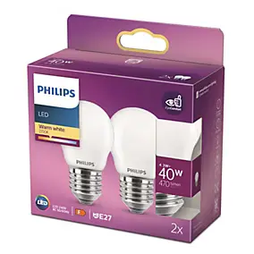 2 ampoules LED sphériques E27 470lm = 40W Ø4,5cm blanc chaud Philips