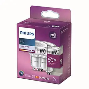2 ampoules LED GU10 spot 390 lm blanc froid 4,6W Philips
