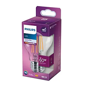 Ampoule LED E27 A60 850lm 7W = 60W IP20 blanc froid Philips