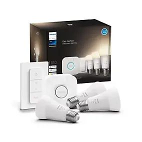 Hue White ambiance kit de démarrage Philips Hue : 3 ampoules connectées IP20 A60 E27 1055lm 9.5W + brigde + variateur