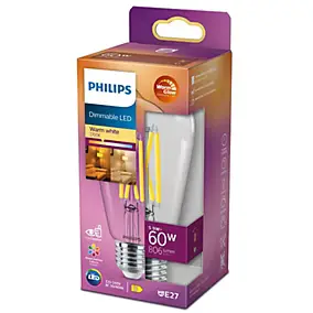 Ampoule LED E27 ST64 filament transparent 806 lm blanc chaud dimmable 5,9 W Philips