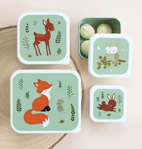 Lot de 4 boîtes à goûter Amis de la forêt vert