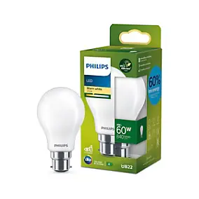 Ampoule LED A60 B22 840lm=60W blanc chaud Philips ⌀6 cm dépoli