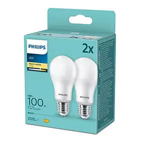 2 ampoules LED E27 dépoli 1521 lm blanc chaud 13 W Philips
